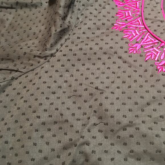 Rungolee Womens Embroidered Embellished Tunic Top Side Slit Brown Pink - Picture 7 of 11